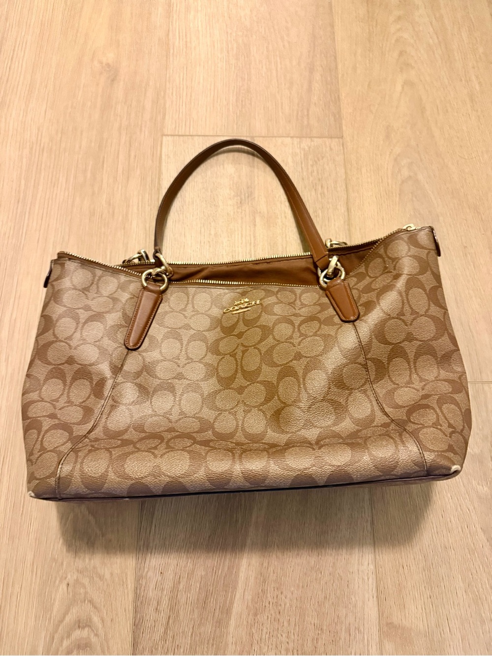 Coach Brown Signature Canvas Tote with Gold Hardware